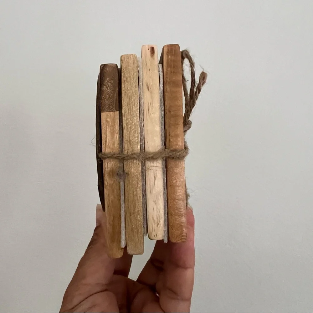 Marble and Wood 4 piece Drink Coasters Set